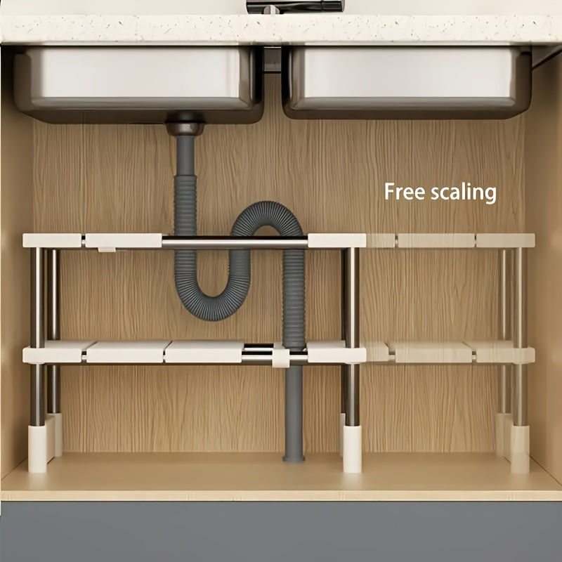 

Adjustable Under-sink Organizer Rack - Space-saving Stainless Steel & Plastic, Multi-tier Kitchen And Bathroom Storage Solution