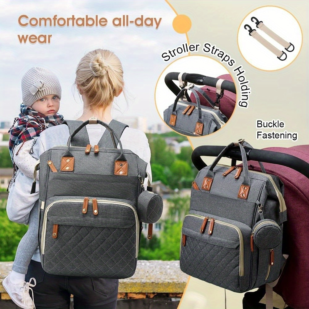 

Large Capacity Mommy Backpack - Waterproof Nylon Diaper Bag With Embroidery Detail, Lightweight Dual Shoulder Straps, Utility Pockets, And Soft Shell Design For Casual Use - And Dads