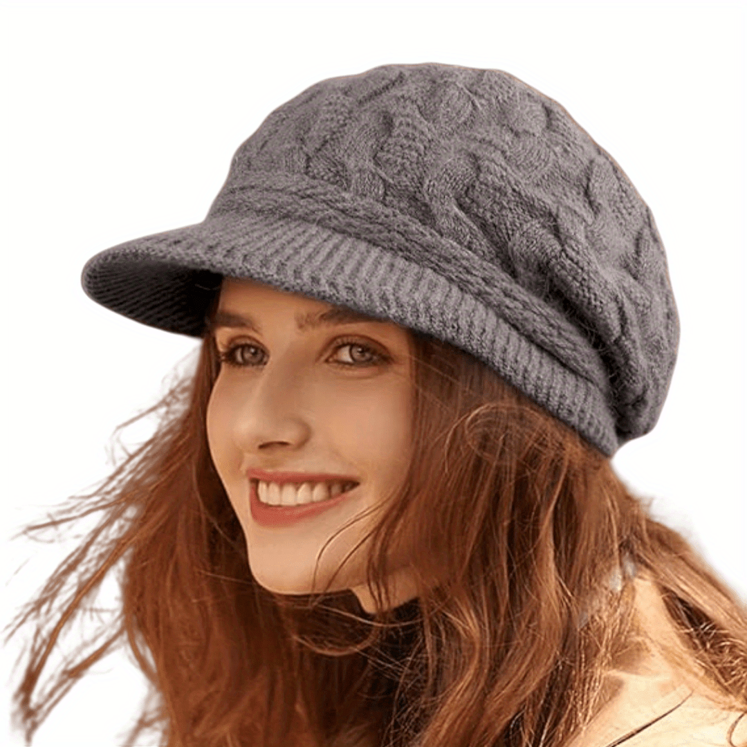 

1pc Winter Knit Hats With Visor Lining For Women Warm Stylish Beanie Hats Slouchy