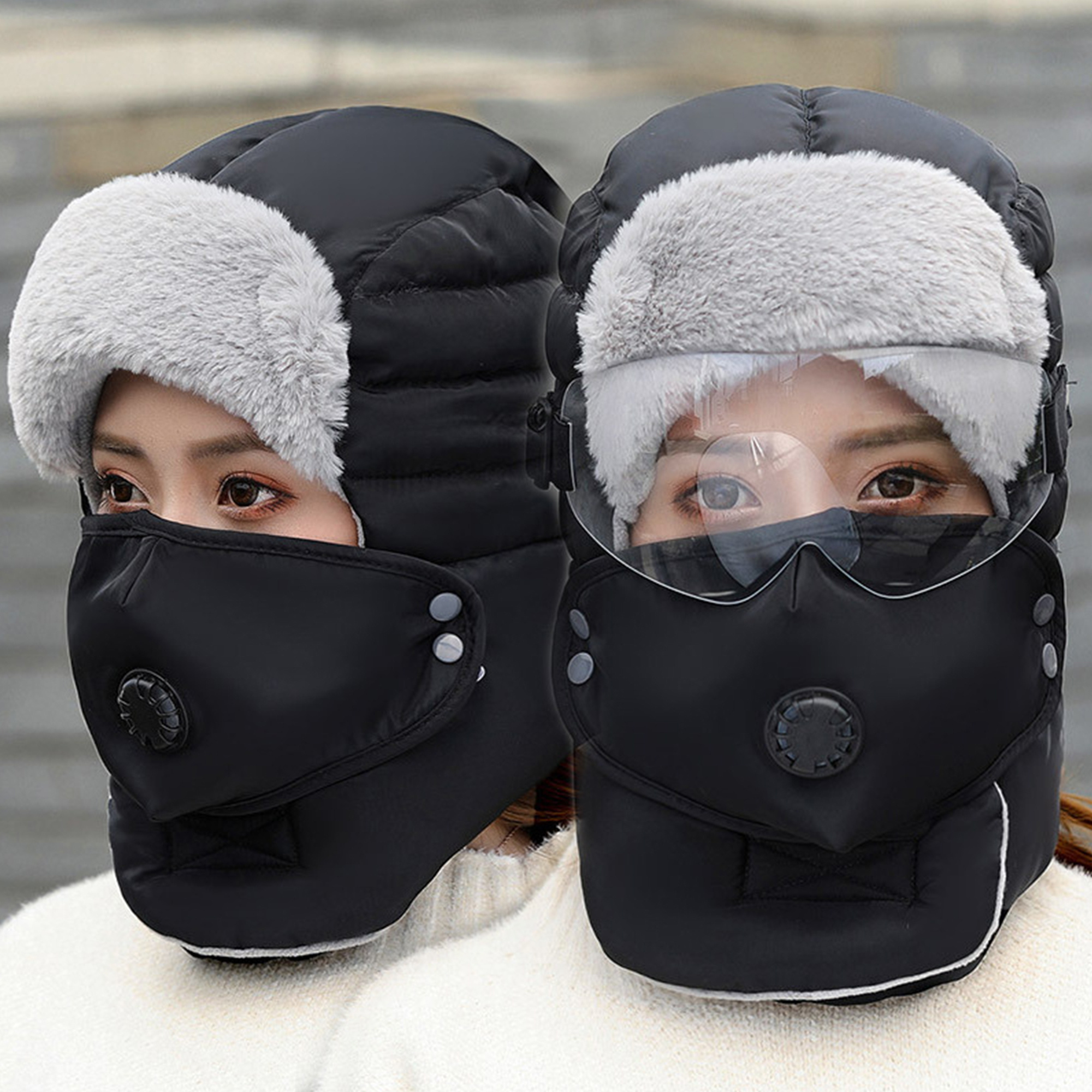 adult winter balaclava hat detachable face mask glasses like Temu