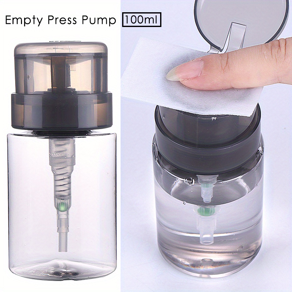 

100ml Refillable Press Pump Dispenser Bottle For Nail Salon - Clear Empty Container For Liquids, Acetone, - Unscented Tool & Accessory With Press-