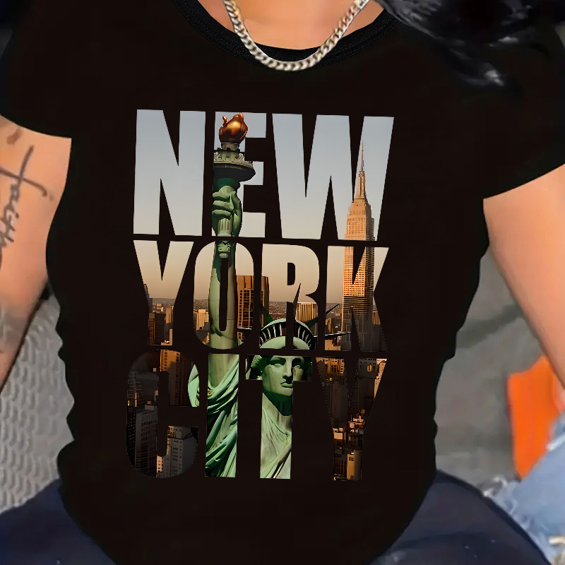 

Graphic Plus Size T-shirt - Casual Crew Neck, Short Sleeve Top For Women, Stretchy Polyester , Machine Washable