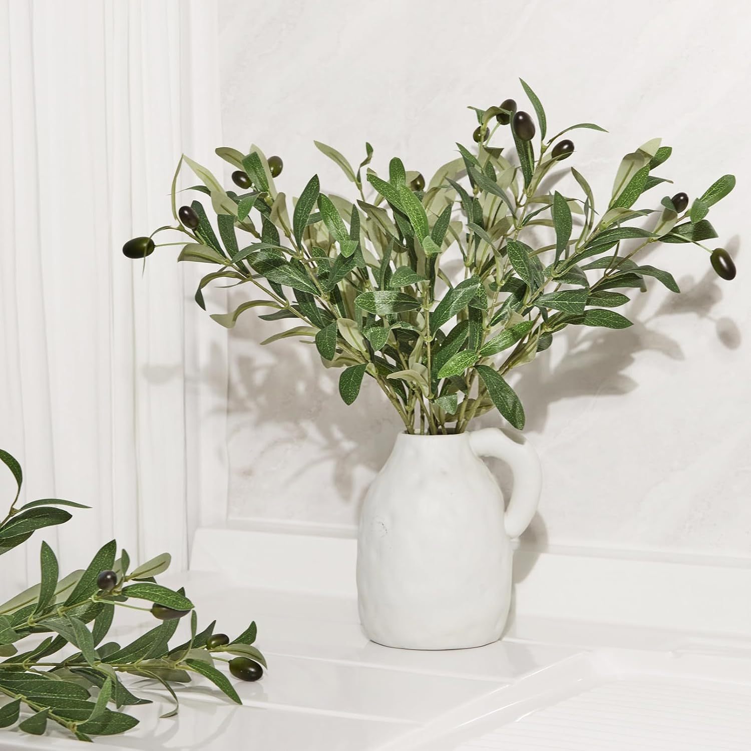 TEMU 5pcs Realistic Olive Branches With 72 Leaves & Stems - Artificial Olive Tree Plastic Greenery For Vase Centerpiece, Indoor/ Decor,