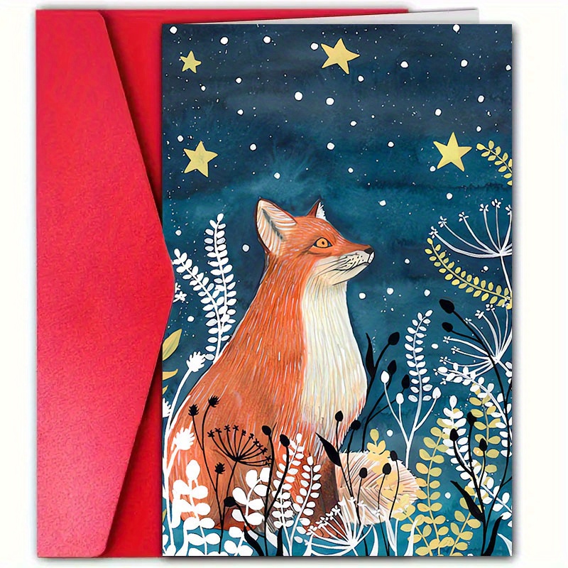 

Christmas Greeting Card With Envelope, Fox And Winter Flora Design, , For Anyone, Ideal For Son, Daughter, , Holiday Wishes - 1pc