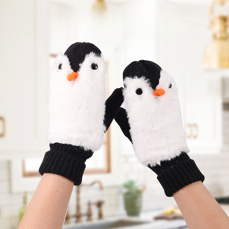 

Cozy Penguin Gloves - Cute Cartoon Animal Design, Warm & Soft For Winter Outdoor Activities