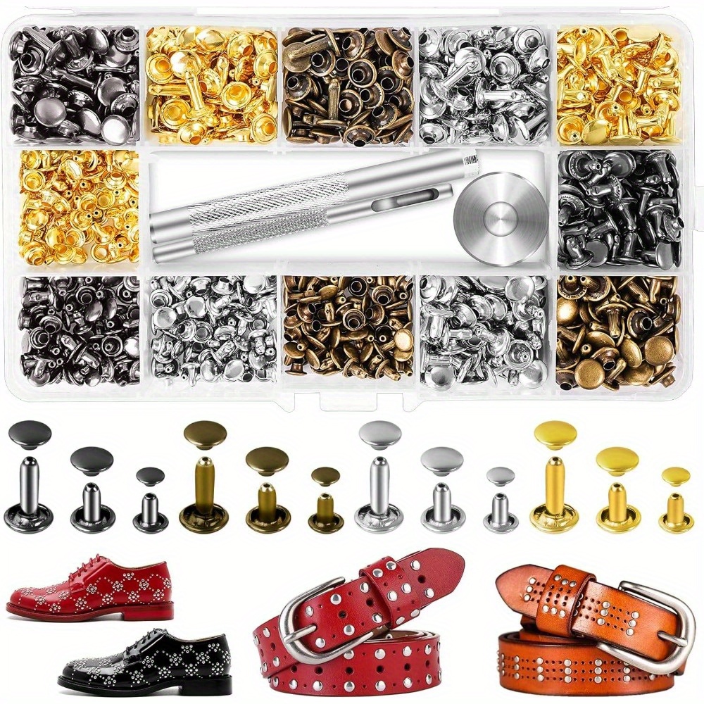 

420 Set Iron Leather Rivets Kit With Setting Tools, Rivets For Diy Leather Craft Repair, Multiple Sizes And Colors