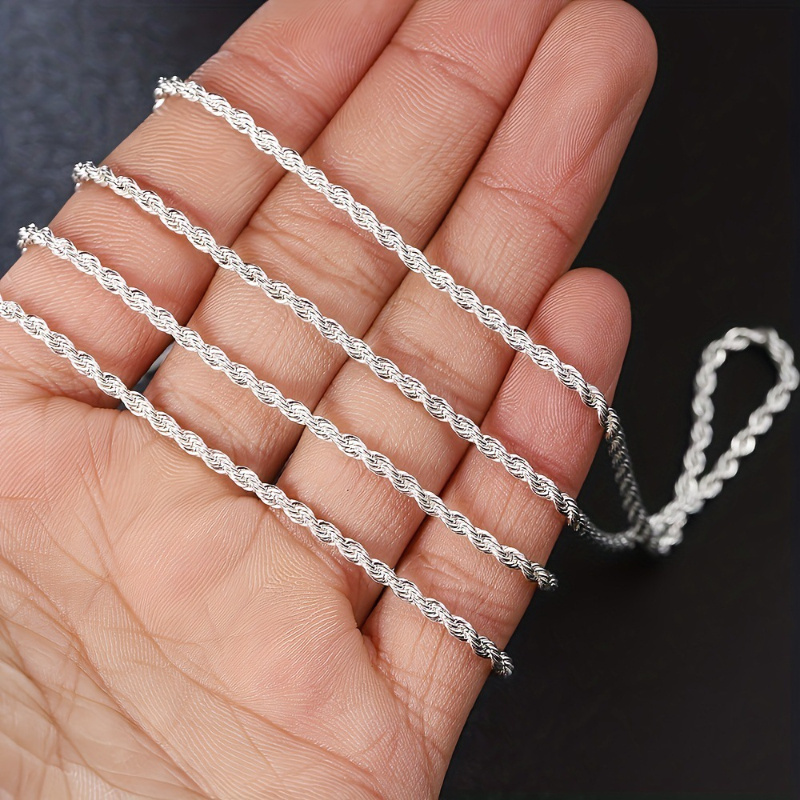 2pcs 925 sterling silver twisted rope chain necklace and bracelet set classic elegant style no mosaic plated jewelry for women versatile for   and gift   details 3