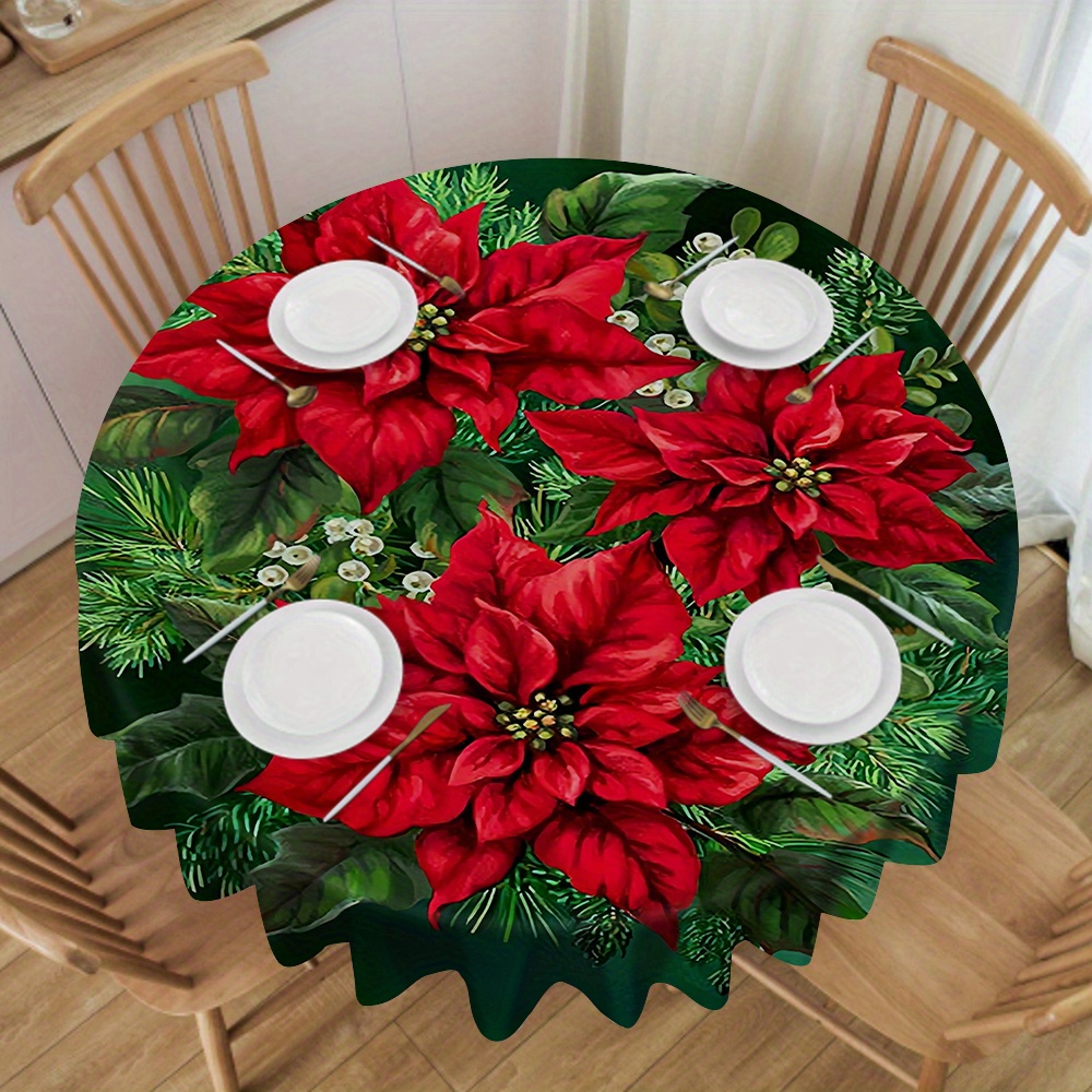 

Christmas Red Round Tablecloth - Polyester, & For Dining, Picnics & Camping Decor