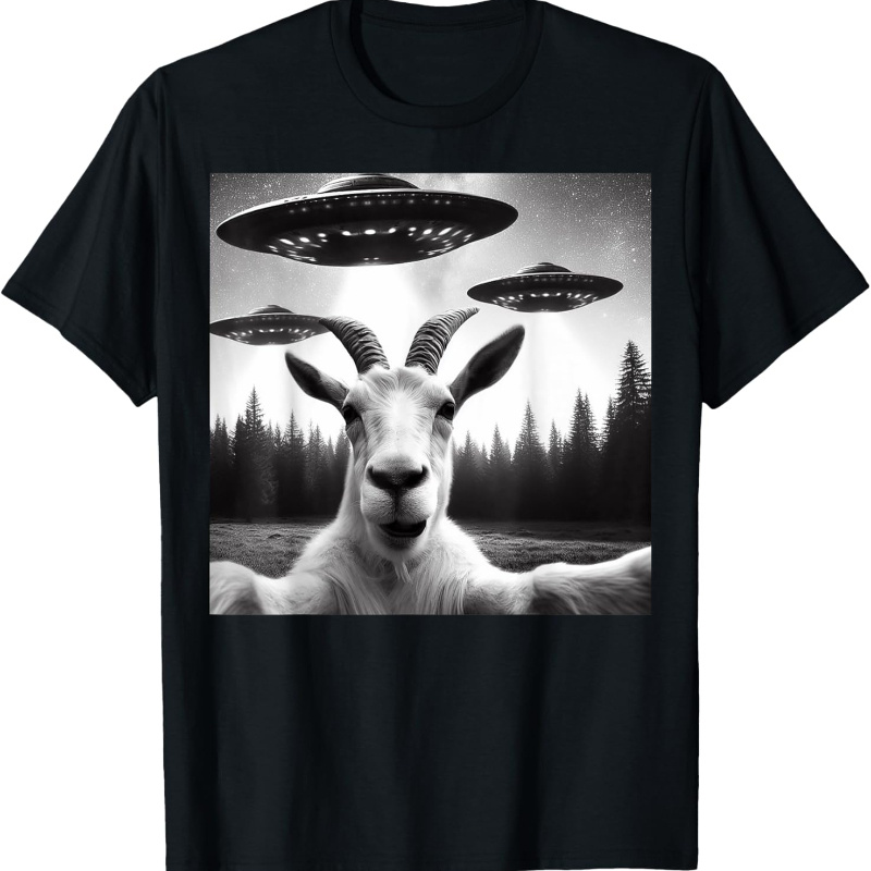 

Goat Selfie With Ufo Funny For Men Women T-shirt