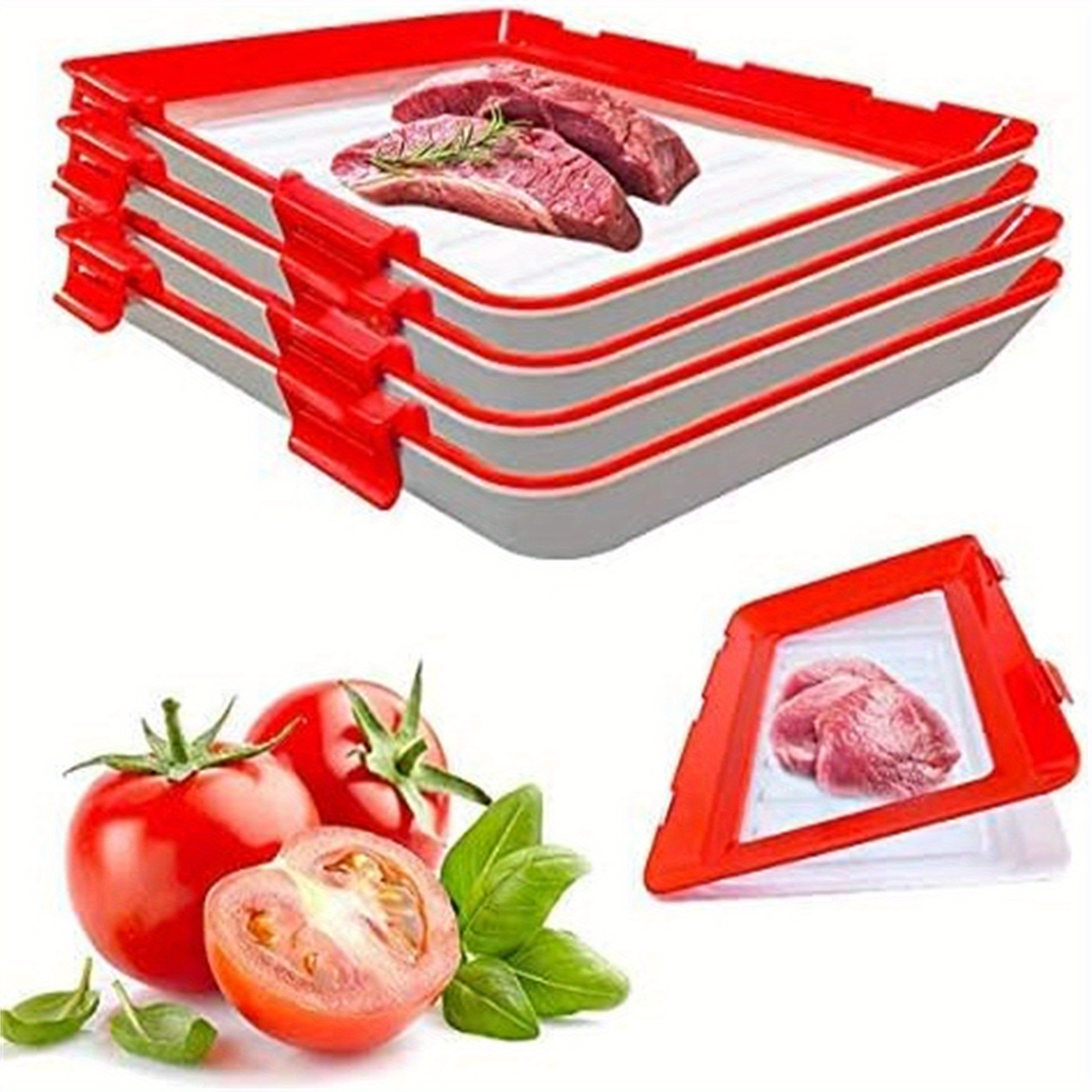 TEMU 2pcs Food Preservation Trays, Stackable And Reusable Food Storage Trays And Keep , For Meat, Vegetables, Fruits