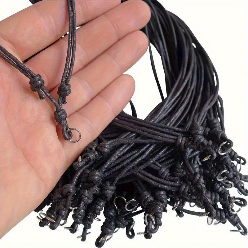 TEMU Adjustable Black Cord Necklace With Metal Rings - Set Of 10 (1.5mm Thick) - Cord, Silvery Plated