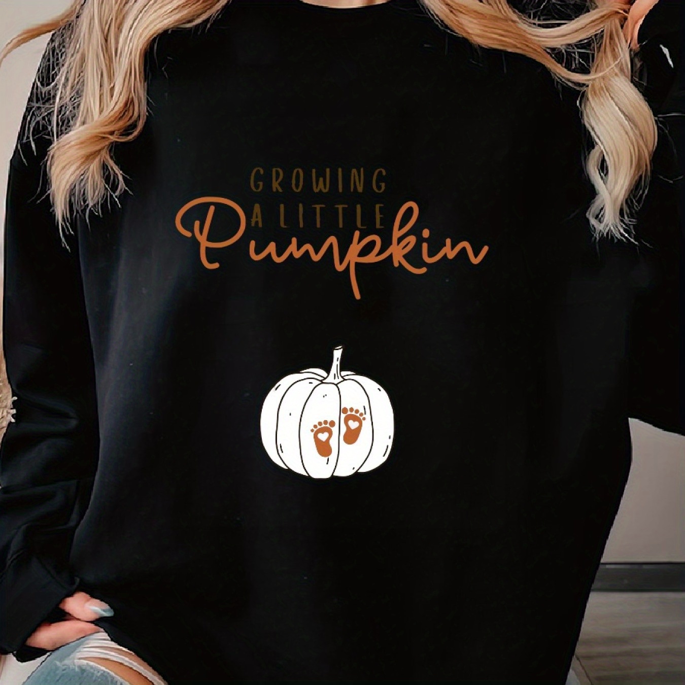 

Growing A Sweat Fall Maternity Sweater Pregnancy Thanksgiving Fall Pregnancy Announcement Gift Pregnancy Reveal Woman's Cozy Pullover Sweater, Casual Long Sleeve Crew Neck Sweater For Sports