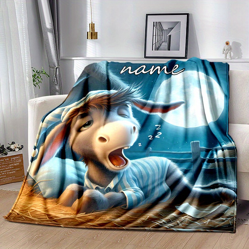 

Personalized Sleeping Donkey Flannel Blanket - Customizable Name, Soft Warm Polyester Fiber, Machine Washable, Cozy Throw For Sofa, Bed, Office, Camping - Uncharged Gift Blanket