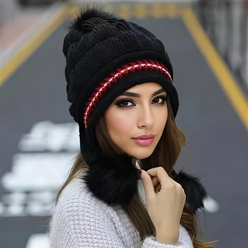 Fantasy Fleece Beanie Hat With Earflap, Stretchy Acrylic Fabric, Adjustable Cap, And Storage Pocket, Hand Wash Or