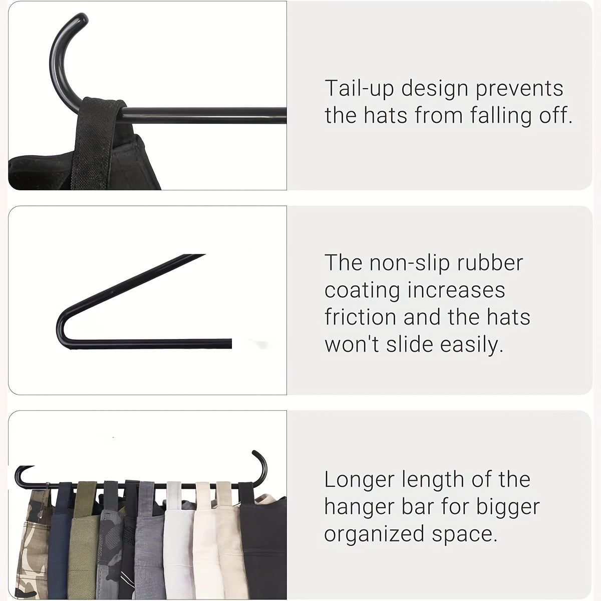 space saving baseball cap hanger set   metal plastic anti slip pvc coating z shaped design for   organization in wardrobes details 5