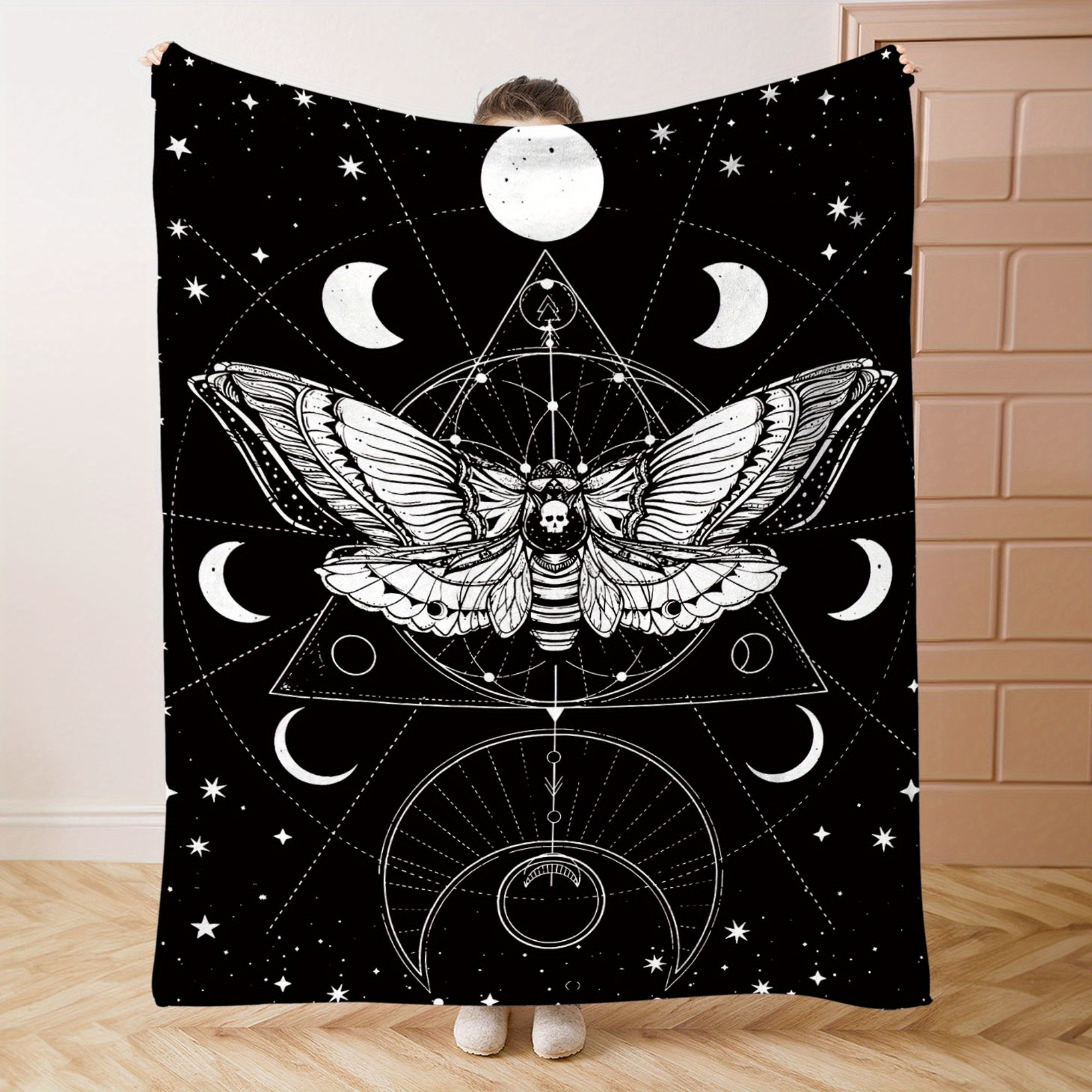 

Gothic Death Moth And Bodies Printed Flannel Throw Blanket - Soft, Comfortable, Polyester Cover For Bed, Sofa, And Office - Mid Century Decor