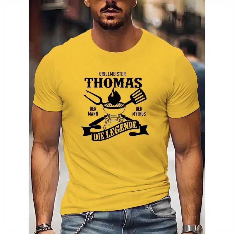 

For Thomas Men's Trendy Graphic Tee - Casual Short-sleeve Crew Neck T-shirt, Breathable Polyester , Summer, For Thomas, Summer, Short-sleeved, T-shirts, Fashionable