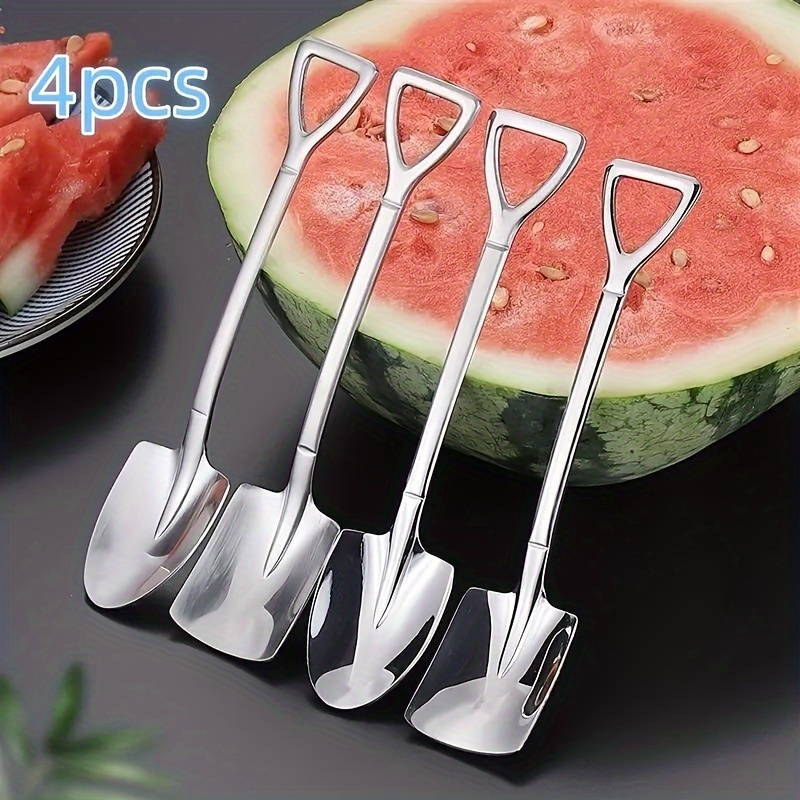 

4pcs Stainless Steel Serving Spoons Set - Shovel-style For Dessert, Cake, Watermelon, Ice Cream & Soup - Perfect Gift, Ice Cream & Soup