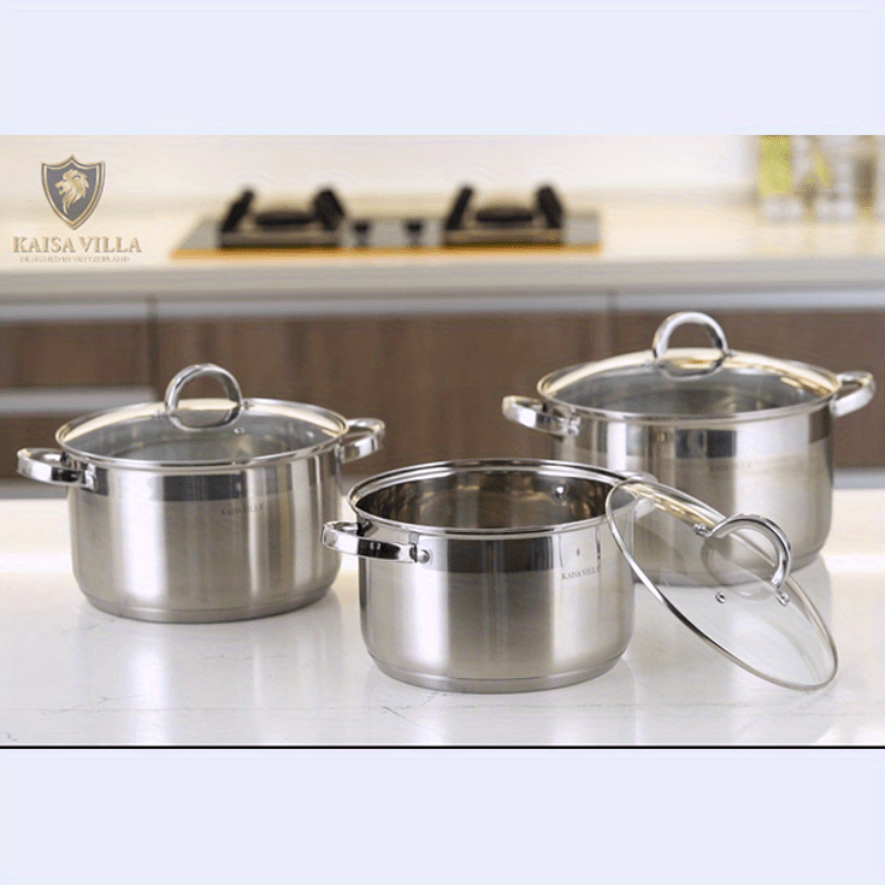 3  stainless steel soup pots set thickened 5 layer bottom double ear handle heat resistant easy to   for gas stove induction cookers details 0