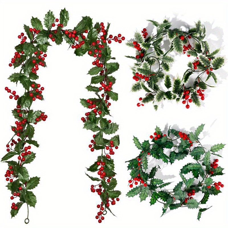 

2m Artificial Holly And Garland - Diy Christmas Wreath And Tree Decoration - Plastic Material - No Feathers