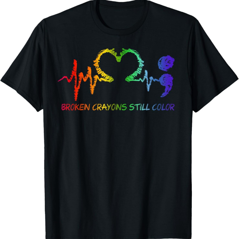 

Mental Health Awareness T-shirt - Still Color Semicolon Design - Tee For Men