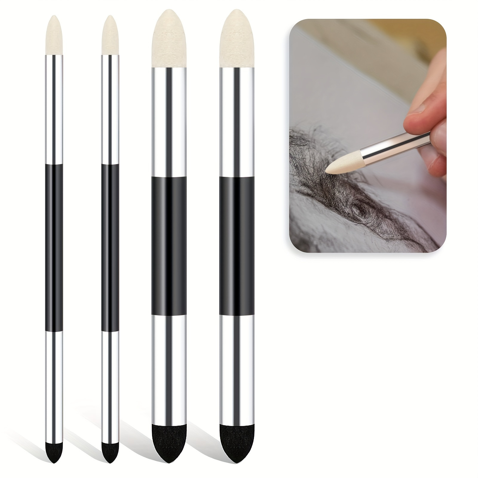 

4pcs Dual-tip Blending Pens - Reusable & Washable Foam And Felt Brushes For Artists, Ideal For School And Professional Use, Paintbrushes, Sponge