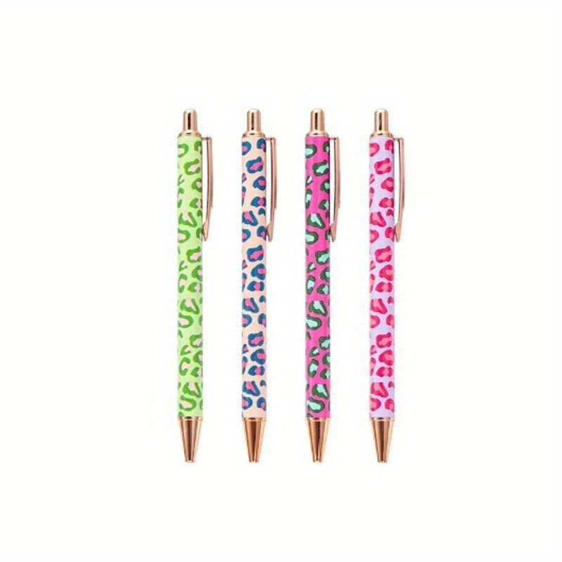 

1pc, 4pcs Retractable Ballpoint Pens With Vibrant Cartoon & Leopard Print Designs - Office, School, And Gifts