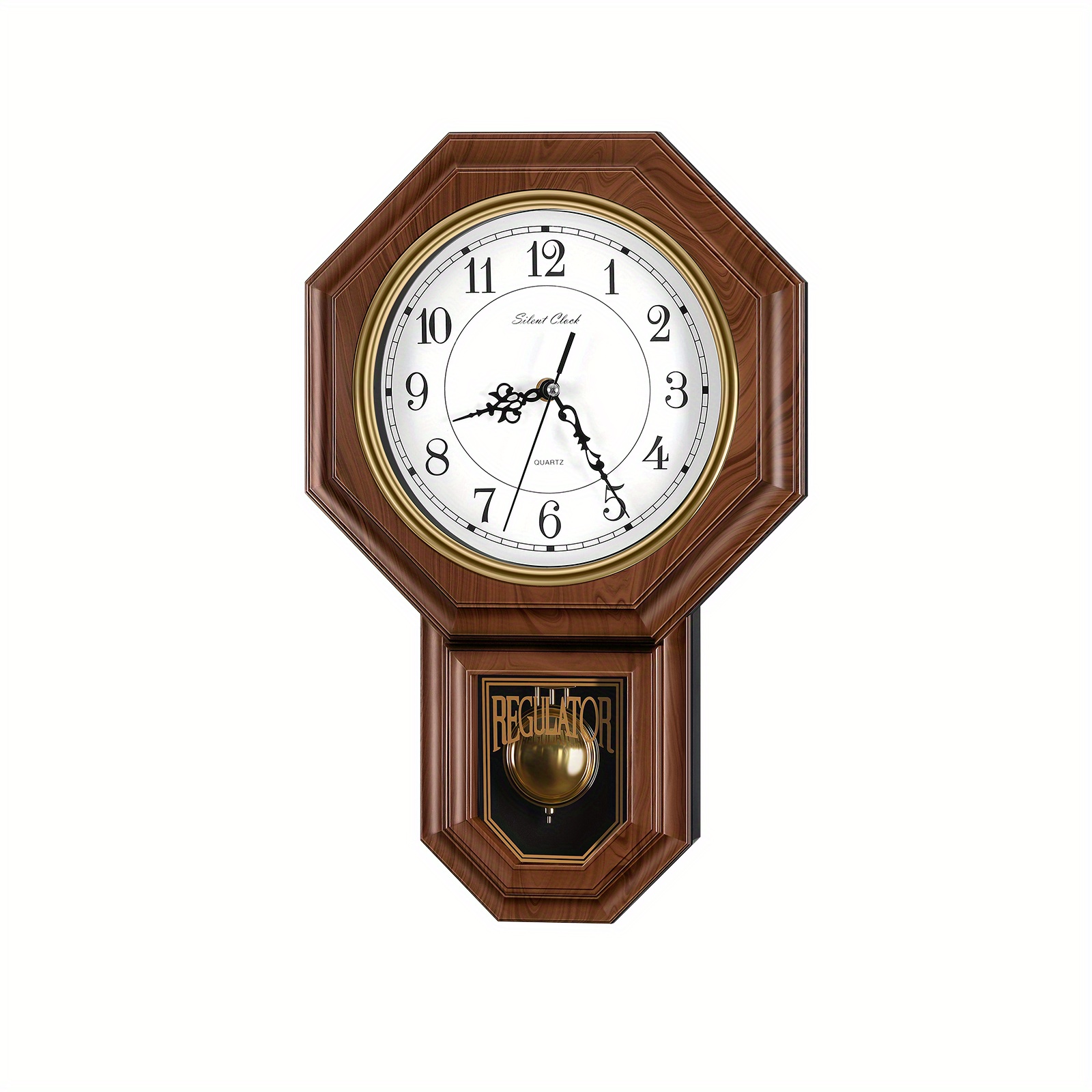 TEMU 1pc Wall Clock With Pendulum, Easy To Read Pendulum Plastic Wall Clock With Chimes & Clock, Battery Operated, Pendulum Clock For Living Room,