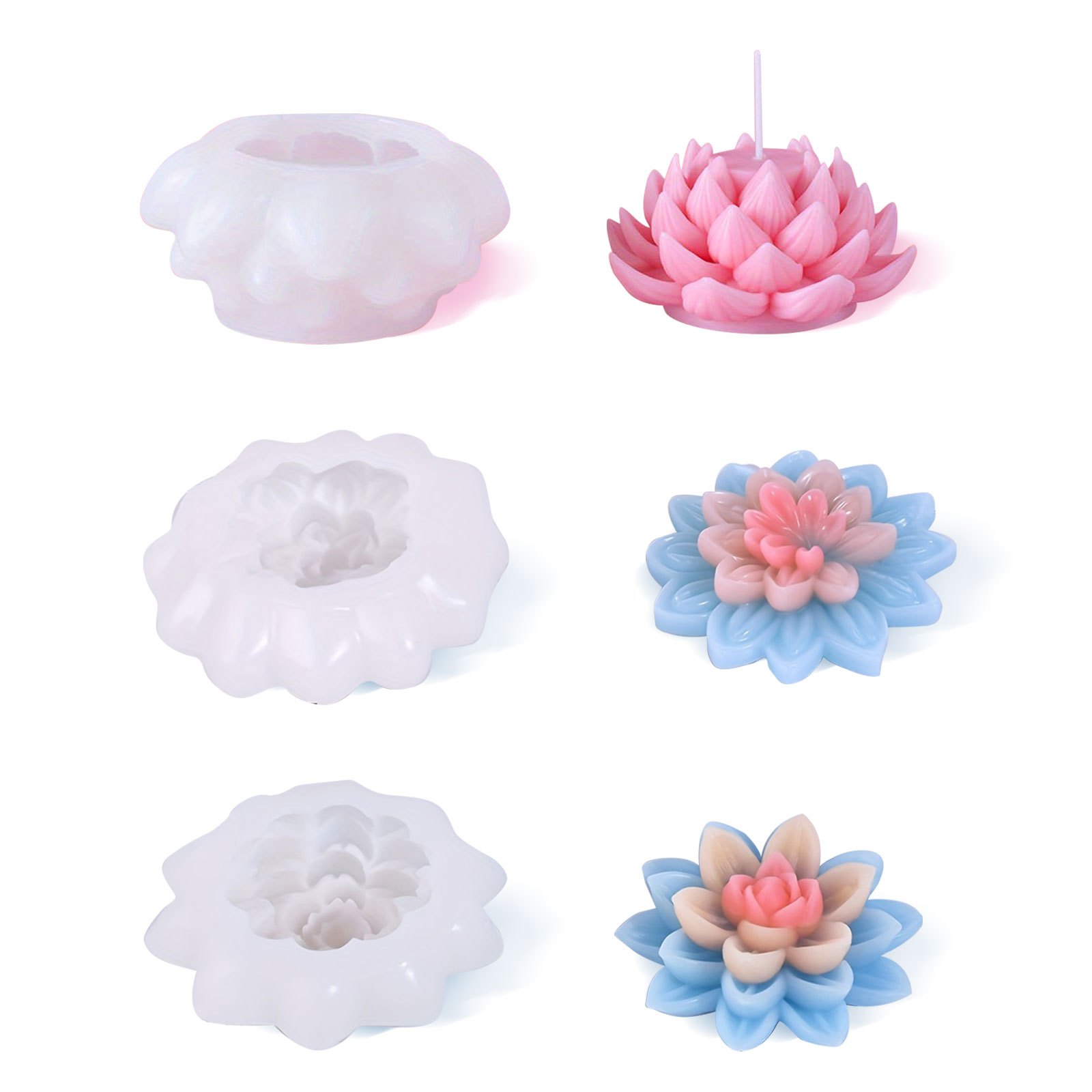 

3 Pcs Lotus Flower Candle Mold, 3 Different Flower Shapes Cake Molds, Reusable Diy Silicone Soap Molds For Resin Candle Soap Making Molds, Decoration