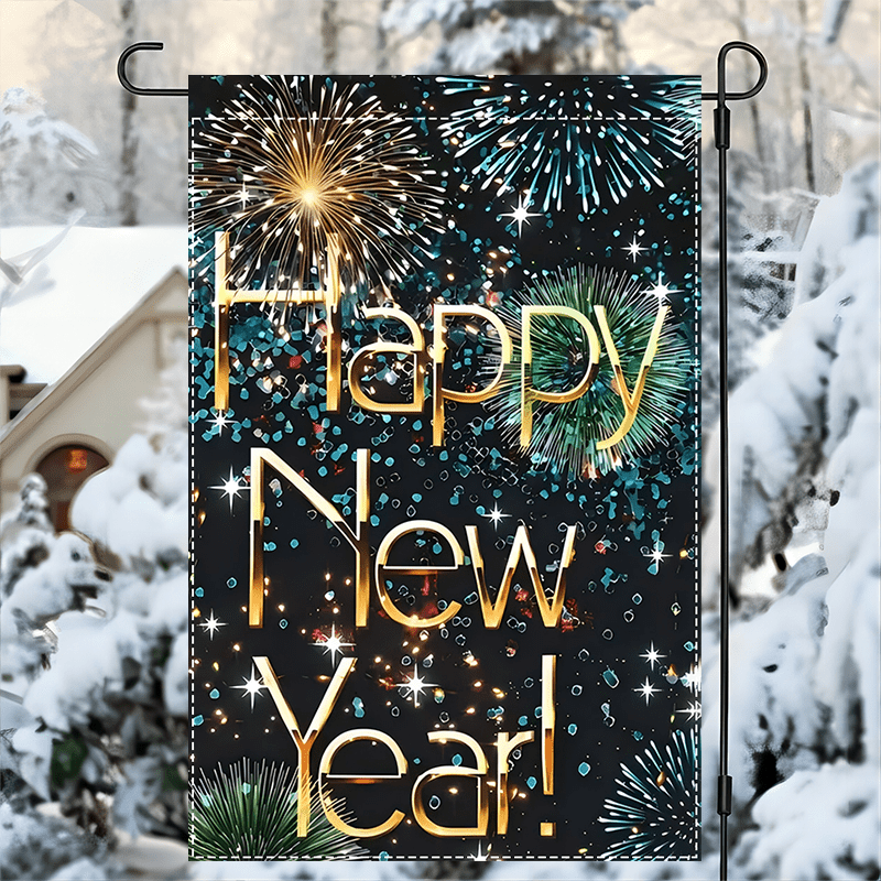 

1pc Happy New Year Garden Flag, 12x18inch, Double-sided Printed, Waterproof Burlap, Outdoor Yard Decor, No Flagpole, Polyester, Holiday Decoration