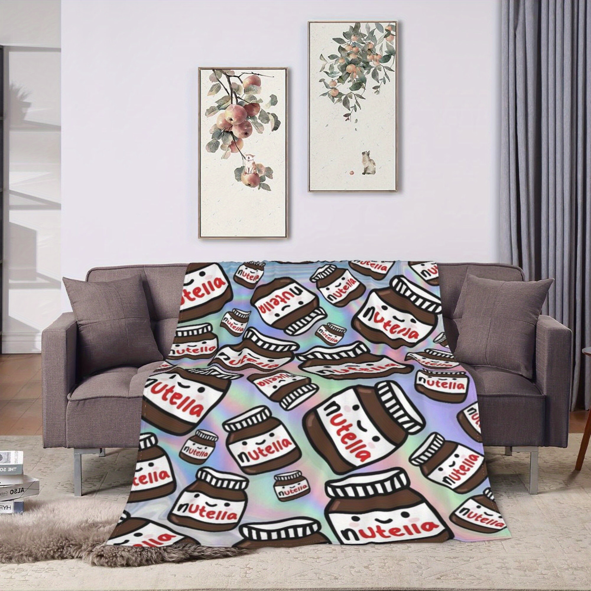 nutella chocolate   flannel blanket   polyester soft comfortable     nap blanket and throw perfect gift for birthdays     use cute anime print 250 300g fabric weight details 9