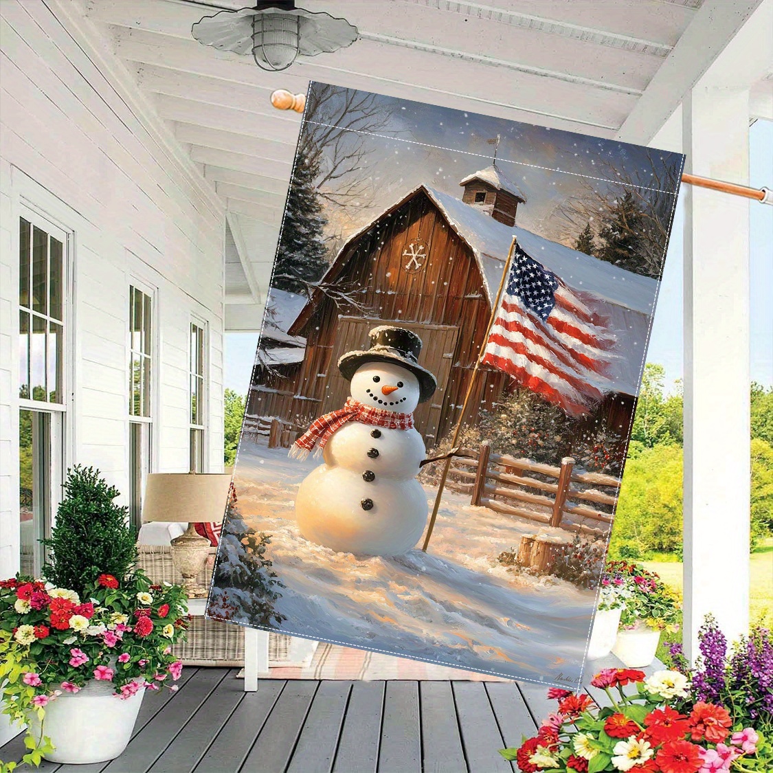 

Winter Snowman American Flag Barn Polyester Garden Flag - 28x40 Inch Double-sided, No Electricity Needed, Outdoor Yard Decoration Lawn Flag (1pc)