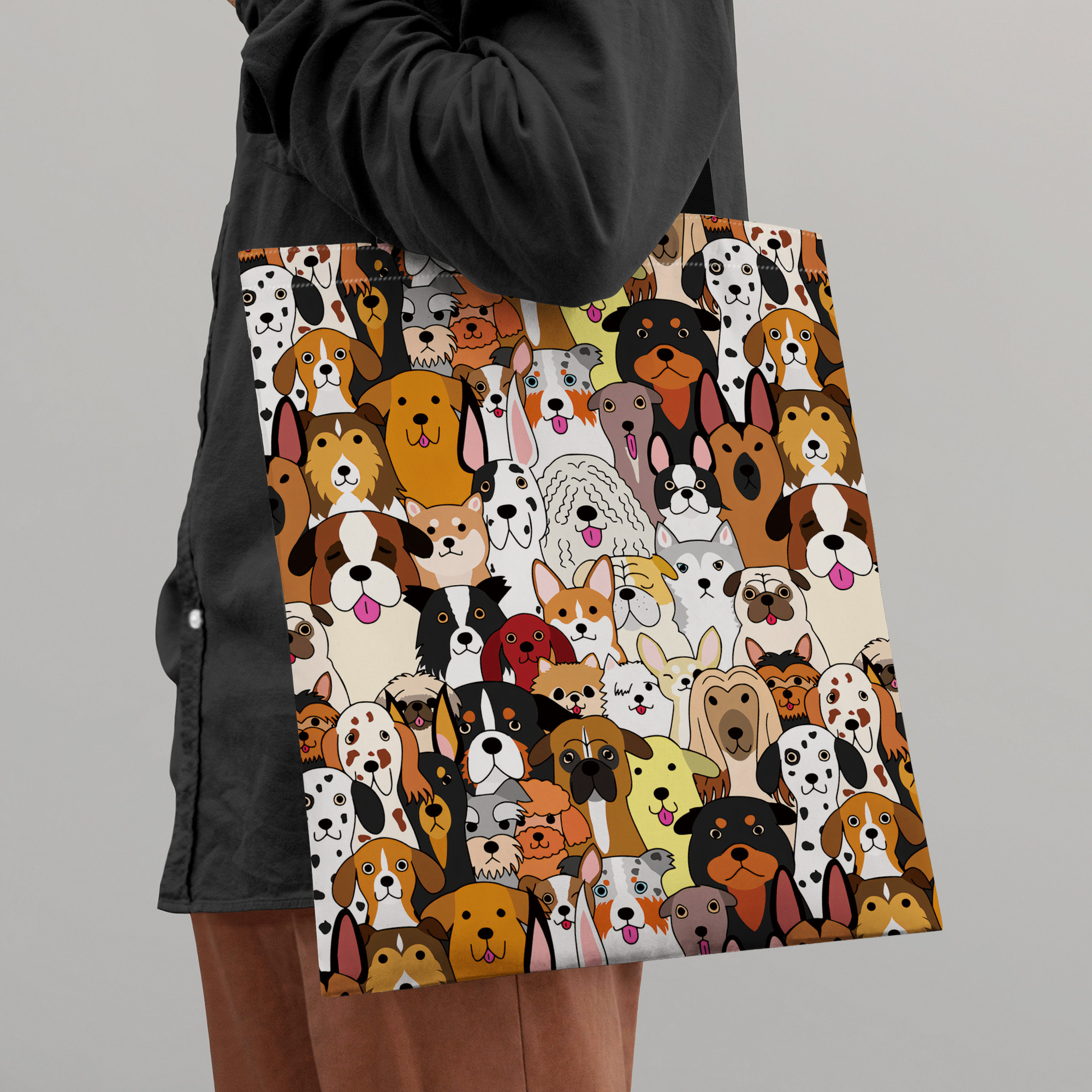 

1pc Cartoon Animal Puppy Pattern Canvas Tote Bag, Shopping, Cheap, And Repeated Use