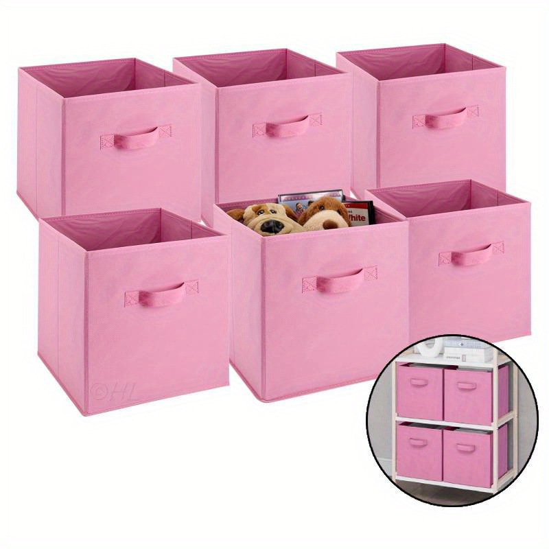 

Foldable Cube Storage Bins, 6 Pack, Decorative Fabric Storage Cubes, Collapsible& Great Organizer For Shelf, Closet Or Underbed, For Clothes Books Storage ( Pink