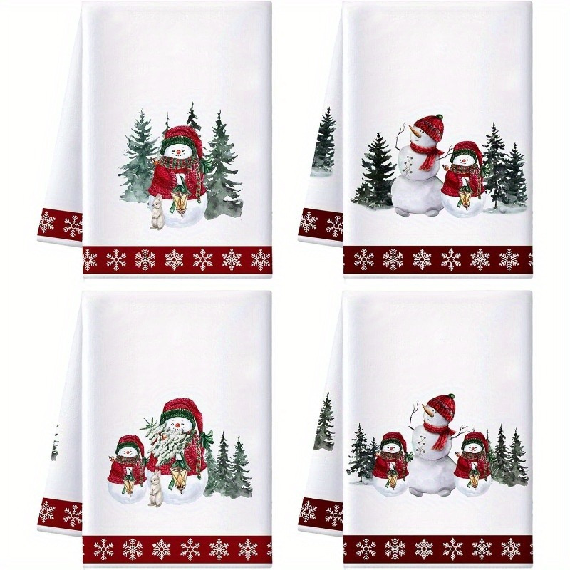 

4-pack Christmas Kitchen Towels, 18x26", Woven Polyester, , Space-themed With Snowman & Reindeer, Machine Washable, Super Soft & Absorbent Holiday Dish Cloths