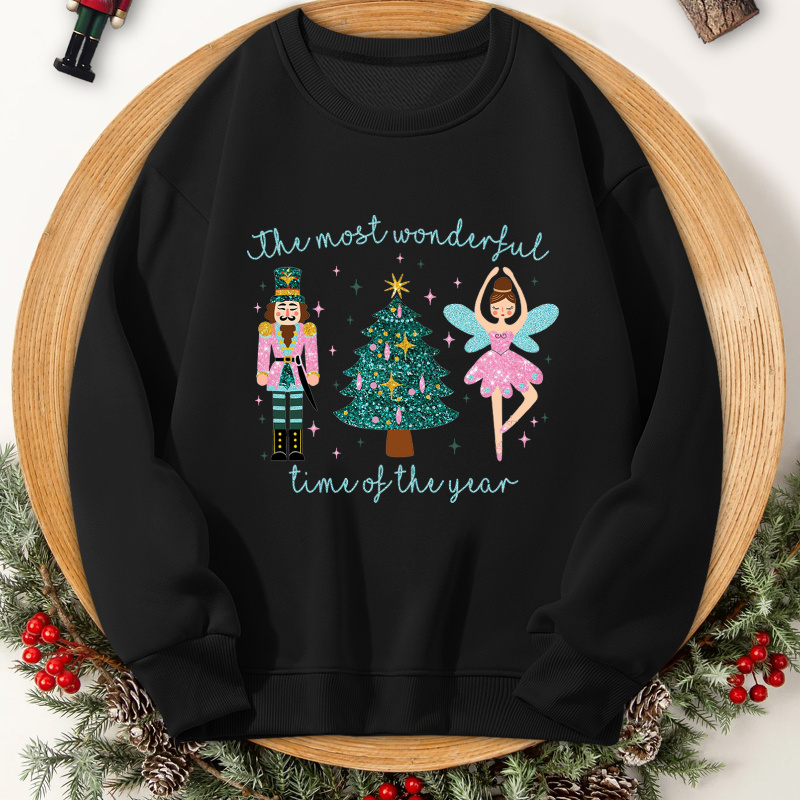 

Chic Nutcracker Print Sweatshirt For Women - Cozy Long Sleeve Crew Neck Pullover, Soft Polyester , Machine Washable - Spring/fall