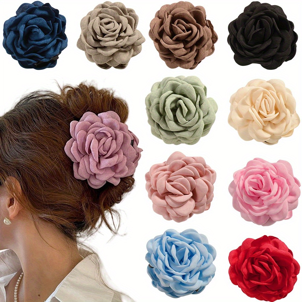 

Elegant Handmade Fabric Rose Hair Claw - Solid Color, -chic Floral Barrette For Women And Girls - Perfect Gift Idea