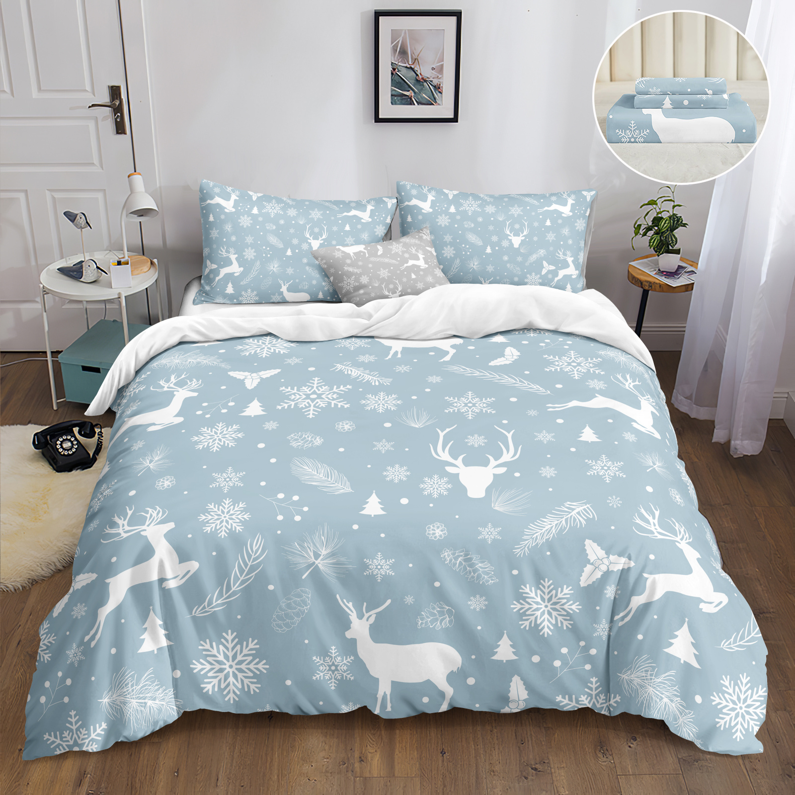 

Jit3pcs Christmas Duvet , 85g Bedding Set, 1 Duvet Cover 2 Pillowcases, Multiple , Zippered, Washable, Brushed , No