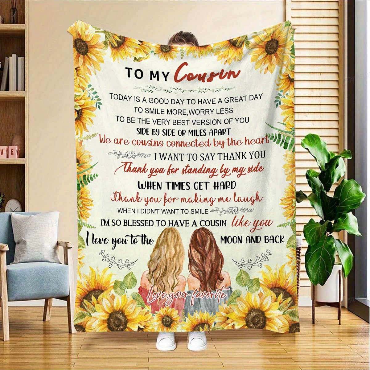 

Personalized Cousin Letter Printed Fleece Blanket - Perfect Gift For Sisters, Aunts, Or Cousins - All Season Comfort - Machine Washable - 70cm X 100cm / 28" X 40" (size 1)