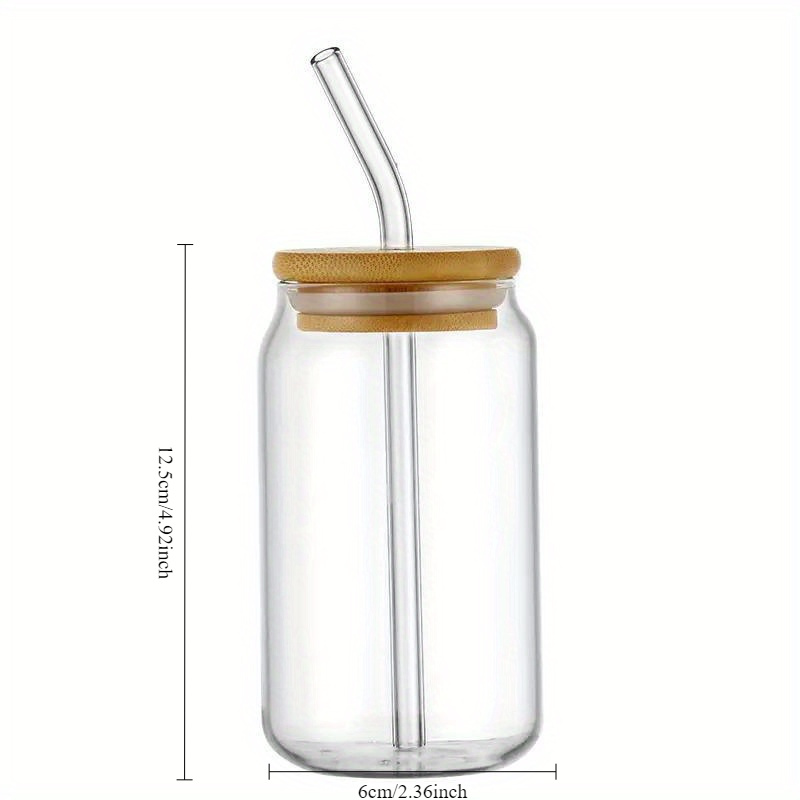 High Borosilicate Glass Water Cup with Straw, Lid, 11.83oz/15.22oz/18.6oz - Durable Clear Drinkware for Iced Coffee, Tea, Juice, Beer - Wooden Lid Glassware Set for Home, School - Non-Patterned, 1pc