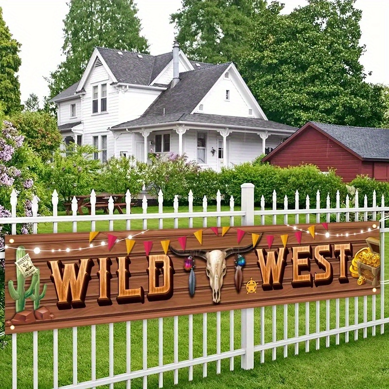 

Western Cowboy Themed Garden Flag Banner: 78.7in X 17.7in, Outdoor Party Decorations, Decorations, Battery-free, Polyester