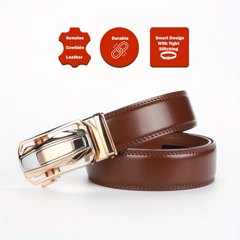 2 Pack Men's Leather Ratchet Belts with Automatic Buckle