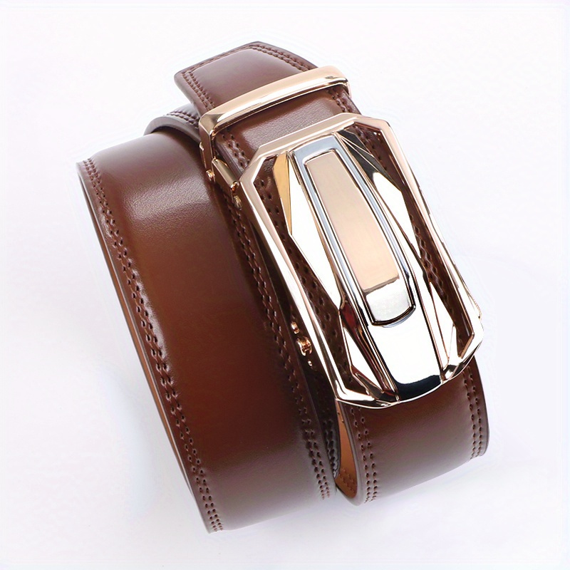 2 Pack Men's Leather Ratchet Belts with Automatic Buckle