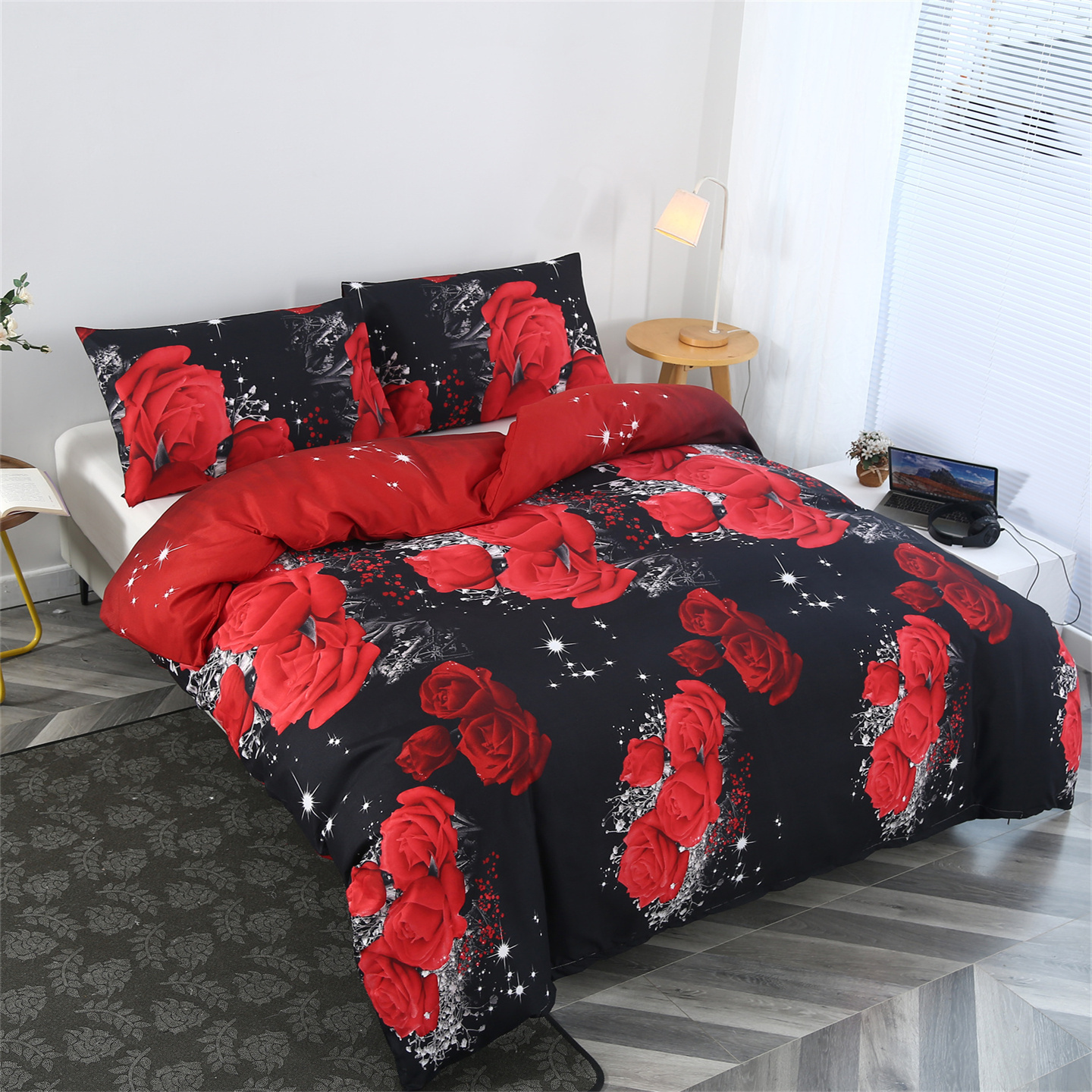 

3-piece Floral Duvet Cover Set With Pillowcases - Breathable & Soft Polyester, , Zipper Closure, Woven Sanded Fabric, No Insert, Comfort - Bedroom