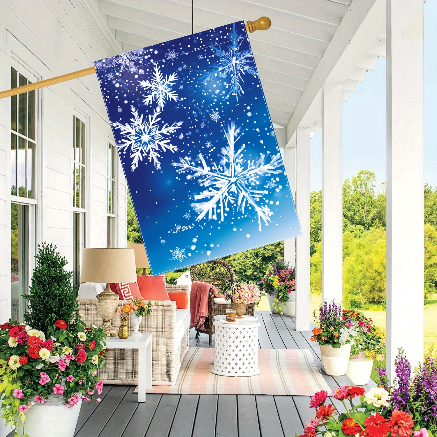 

Hello Winter Garden Flag - 1pc 28x40 Inch Double-sided Polyester Decorative Flag For Outdoor, Yard, Lawn Display Without Electricity