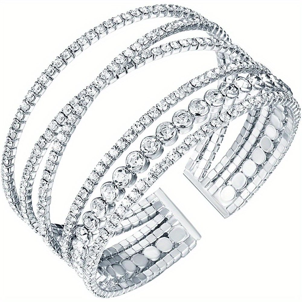 1pc A Stylish Adjustable For Ladies | Silvery-colored Cubic Zirconia | Ideal Gift For Bridesmaids | Features A Slider Clasp For