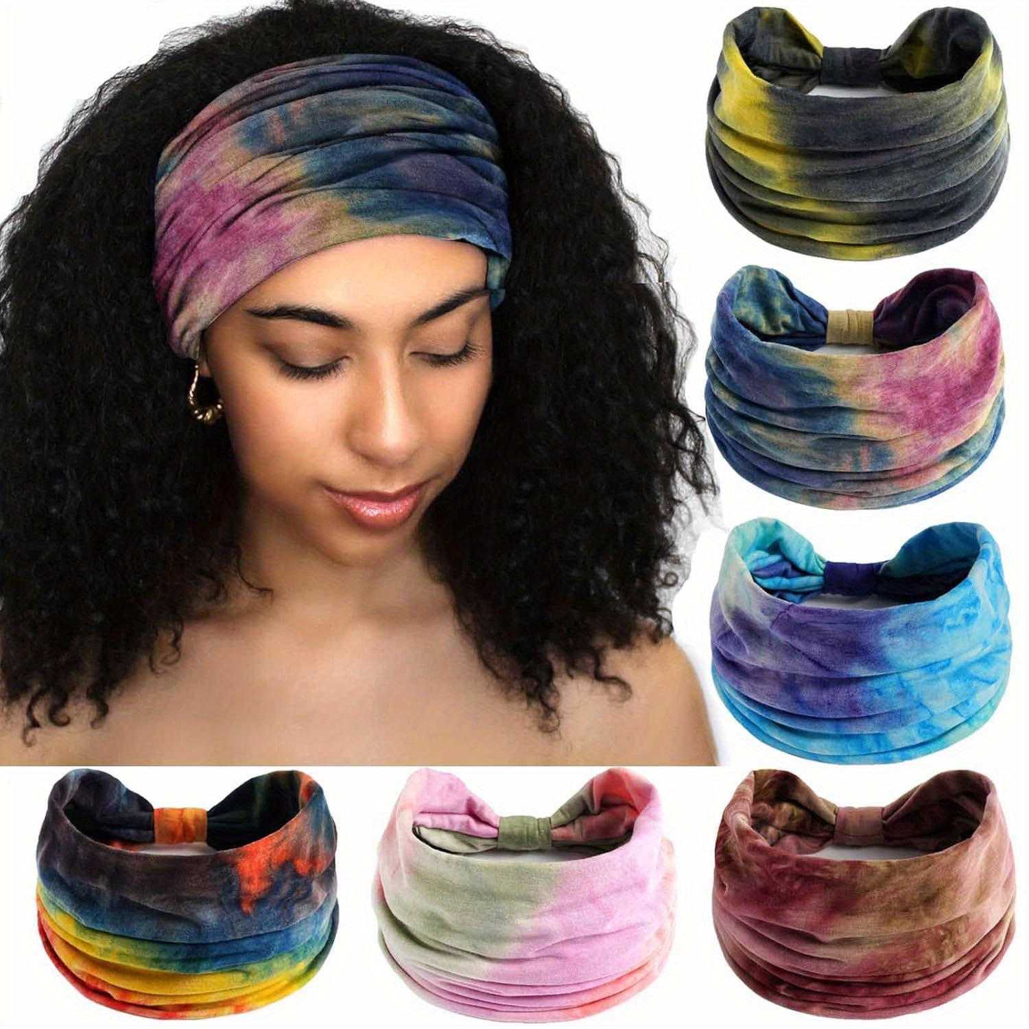 

6pcs Wide Headbands Women Knotted Headband Non Slip Hair Bands Tie Dye Turban Head Wraps Workout Yoga Sports Sweatbands Headbands For Women Fashion Hair Accessories (stylish)