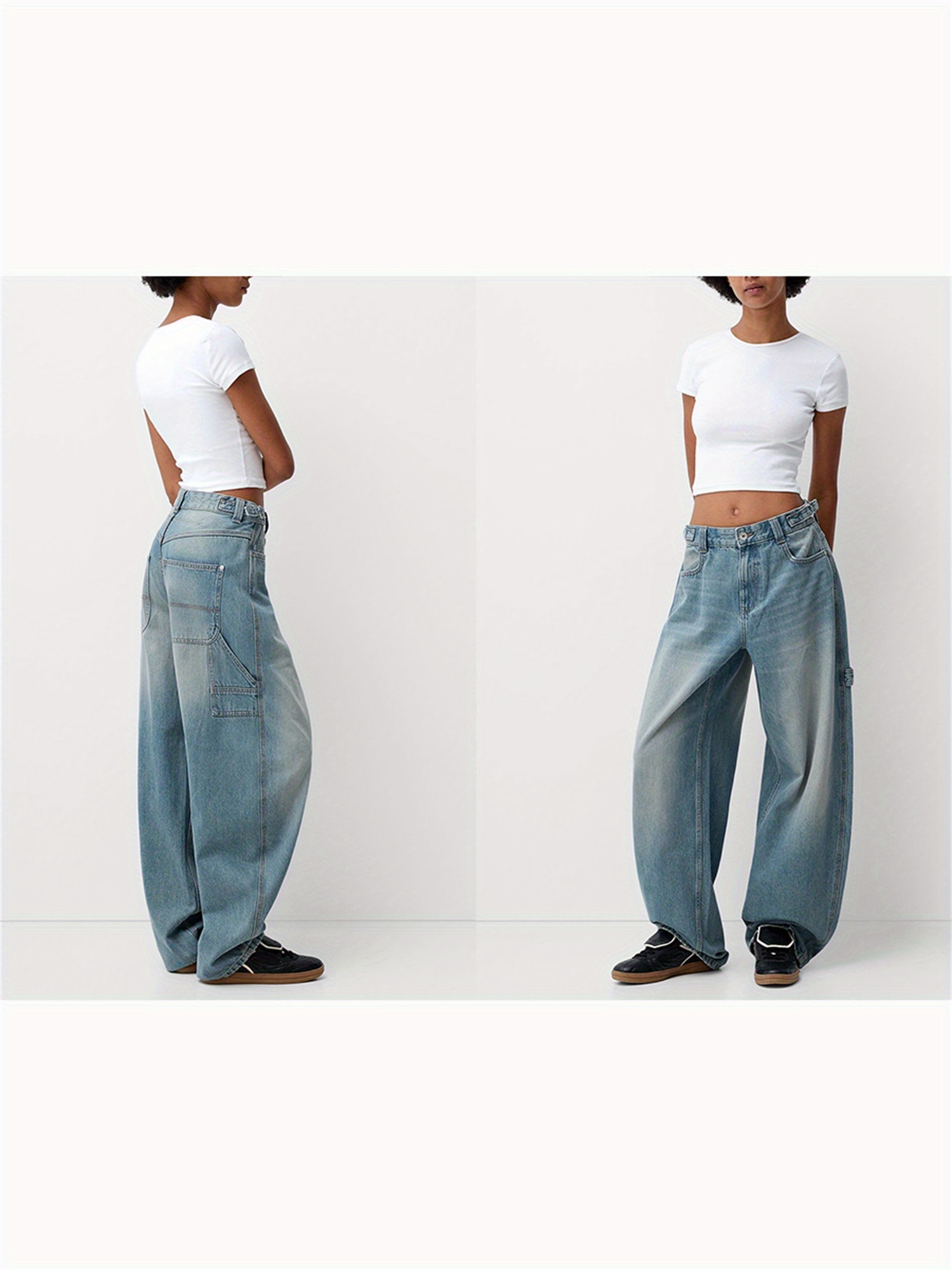 Women's Wide Leg Boyfriend Jeans - High Waisted Stretchy Vintage Wash Denim Pants