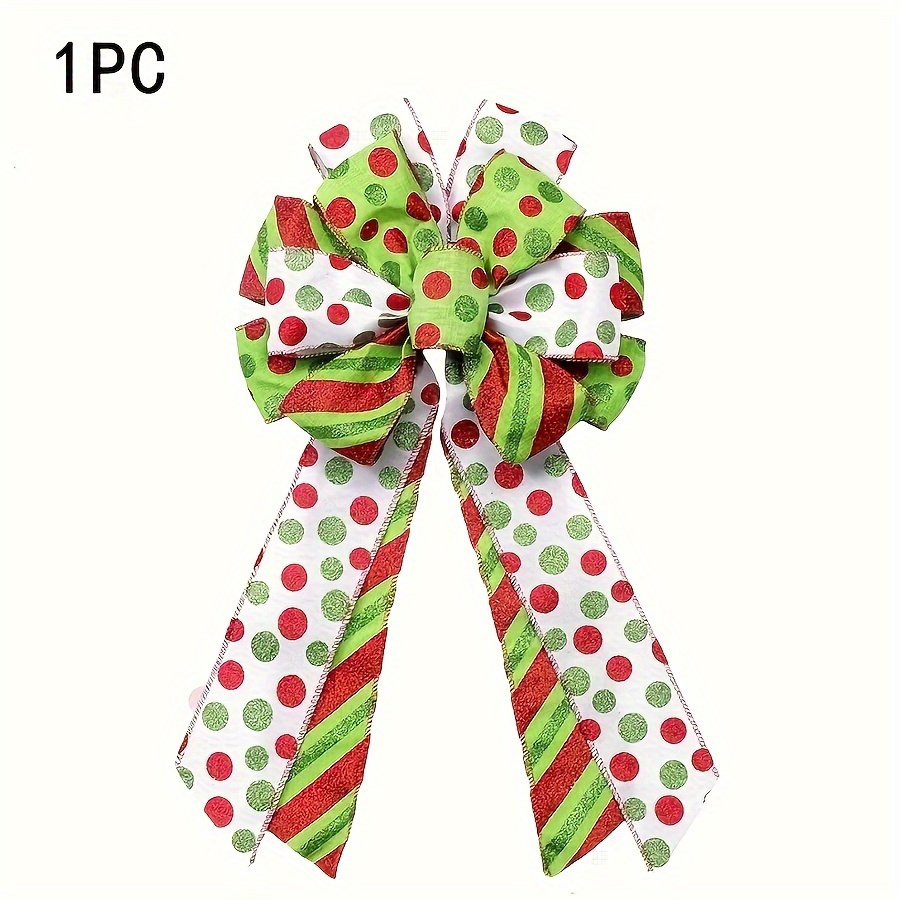 Image of Merry Christmas Ribbons: Large Size 10x18 Inches Red And Green Polka Dot Ribbon Bow For Christmas -, Material, No Batteries, Suitable For Indoor And Outdoor Decoration Halloween