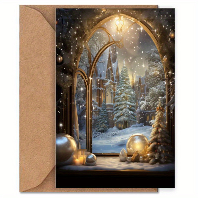 

1pc Vintage Winter Scene Christmas Card, Holiday Greeting, 3d Effect, Rustic Wooden Envelope, Friends, Family, Boyfriend, Girlfriend, Christmas Gift